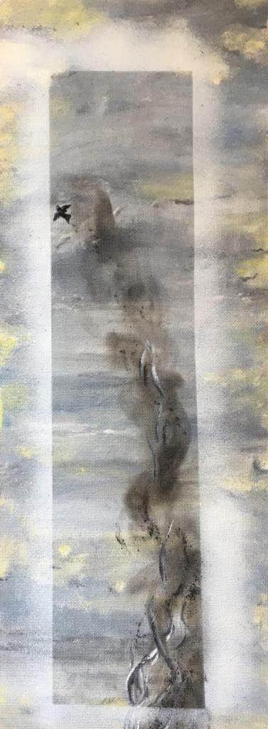 'Bird of Grey' Ash, Acrylics &amp; Spraypaint