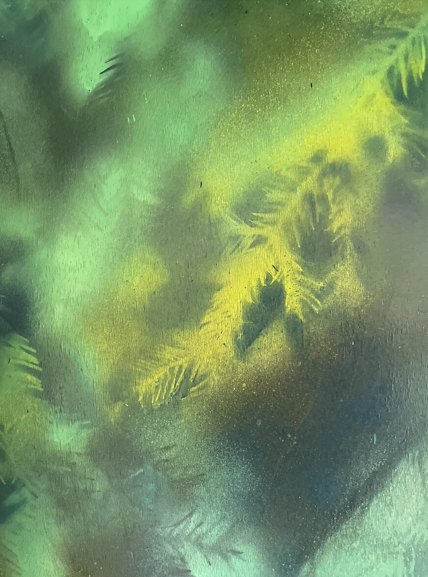 'Mystical Greens' Eco-print Outdooor Mural on Wood